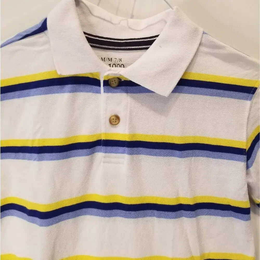 Childrens Place Boys Cotton Collared Tee‎ Lightweight Stripped T-Shirt Size 7/8